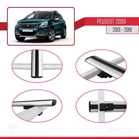Peugeot 2008 (A94) 2013-2019 Arası ile Uyumlu BASIC Model Ara Atkı Tavan Barı Gri 2 Adet