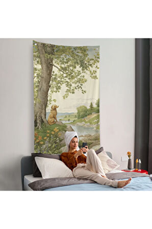 Manzarayı İzleyen Yalnız Köpek Duvar Örtüsü-7525