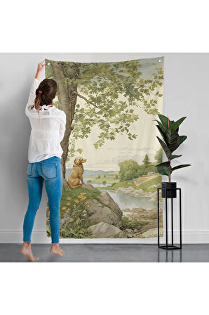 Manzarayı İzleyen Yalnız Köpek Duvar Örtüsü-7525