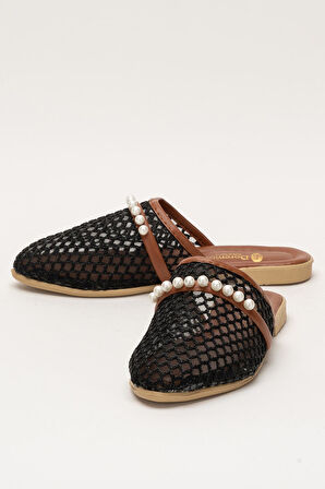 Kadın İnci Kemerli FileliTerlik SİYAH