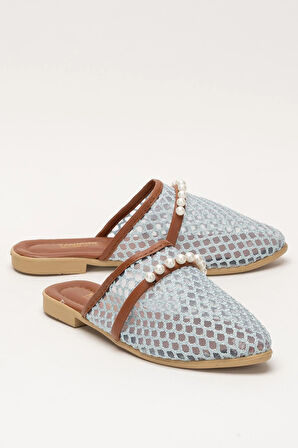 Kadın İnci Kemerli FileliTerlik MAVİ