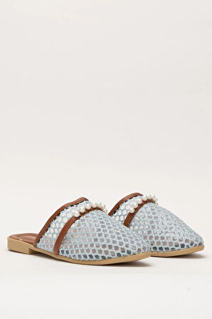 Kadın İnci Kemerli FileliTerlik MAVİ