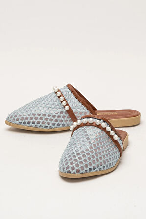 Kadın İnci Kemerli FileliTerlik MAVİ