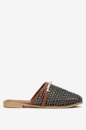 Kadın İnci Kemerli FileliTerlik SİYAH - GÜMÜŞ