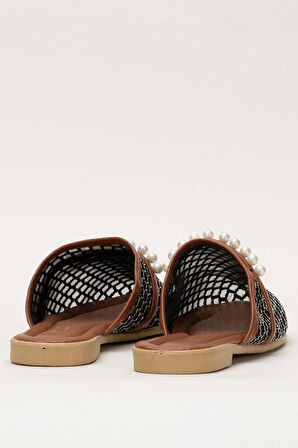 Kadın İnci Kemerli FileliTerlik SİYAH - GÜMÜŞ