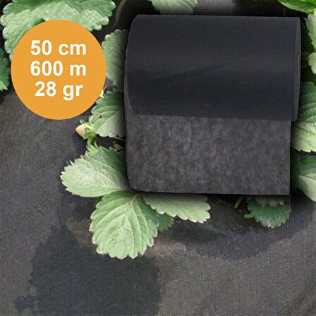 50cmX600M SİYAH TEKSTİL MULCH SİYAH AGRİL 28 GR TARIMSAL OT ÖRTÜSÜ ISI DON PERDESİ KARPUZ ÇİLEK ÖRTÜSÜ, SERA TOPRAK ÖRTÜSÜ