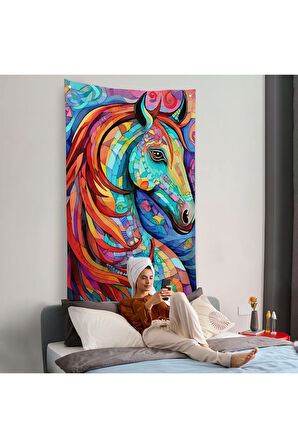 Renkli Soyut At Duvar Örtüsü-7528