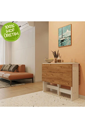 Reyo 90×110cm Atlantik Çam Pratik Katlanır Mutfak Yemek Çalışma Masası 6 Kişilik %100 MDF