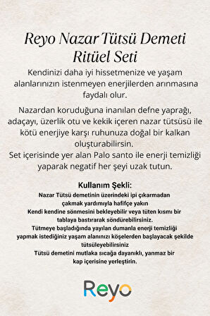 Reyo Nazar Tütsü Demeti Arınma 3'lü Ritüel Set, 2 Adet Palo Santo ve Deniz Kabuğu ( Tuz Hediyeli)