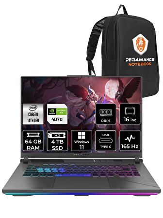 ASUS ROG Strix G16 i9-14900HX 64GB 4TB SSD RTX4070/8GB 165HZ 16" WUXGA W11H N3088 & PER4 ÇANTA