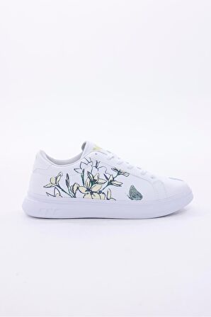 Dijital Baskı Kadın Beyaz - Bloom Desenli Ayakkabı