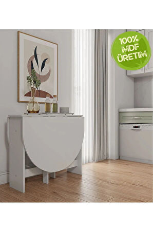 Reyo 145x90cm Beyaz Pratik Katlanır Açılır Kapanır Yuvarlak Mutfak Yemek Çalışma Masası %100 MDF