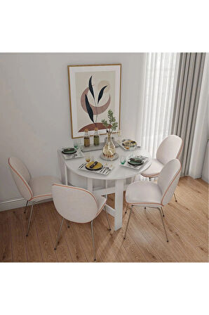 Reyo 145x90cm Beyaz Pratik Katlanır Açılır Kapanır Yuvarlak Mutfak Yemek Çalışma Masası %100 MDF
