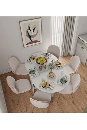 Reyo 145x90cm Beyaz Pratik Katlanır Açılır Kapanır Yuvarlak Mutfak Yemek Çalışma Masası %100 MDF