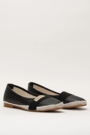 Kadın Yazlık Düz Taban Espadril Babet Ayakkabı SİYAH