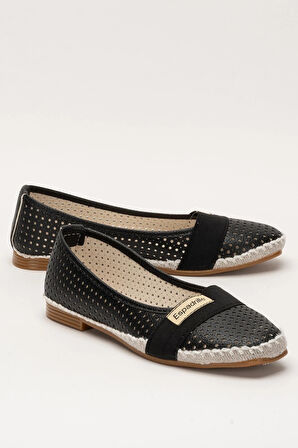 Kadın Yazlık Düz Taban Espadril Babet Ayakkabı SİYAH