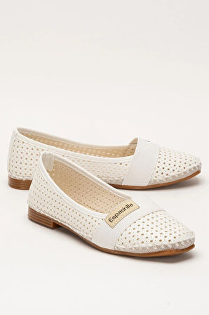 Kadın Yazlık Düz Taban Espadril Babet Ayakkabı BEYAZ