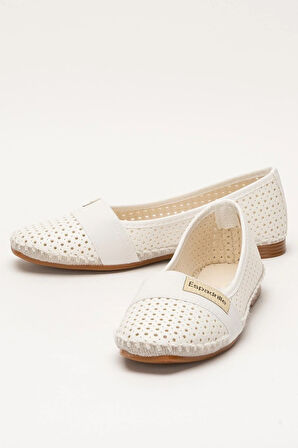 Kadın Yazlık Düz Taban Espadril Babet Ayakkabı BEYAZ