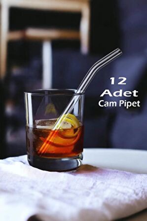 12li Cam Şeffaf Eğimli Pipet 16cm