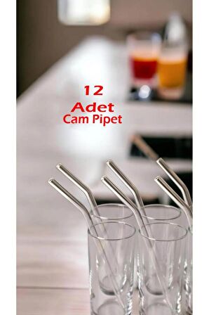 12li Cam Şeffaf Eğimli Pipet 16cm