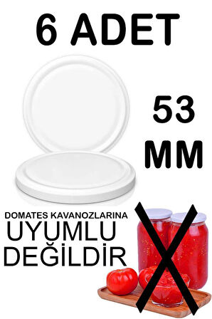 6 Adet 53mm Metal Kavanoz Kapağı Beyaz