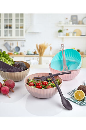 3lü Mini Plastik Spatula Kaşık Çatal Servis Seti Takımı Pembe