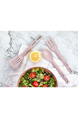 3lü Mini Plastik Spatula Kaşık Çatal Servis Seti Takımı Krem