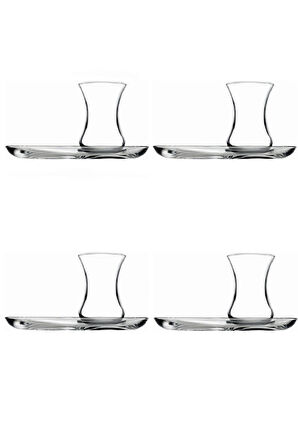 96994 8 Parça Cam İnce Belli Sunumluklu Çay Bardağı Seti