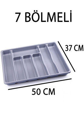 Plastik 7 Bölmeli Gri Çekmece İçi Kaşıklık Organizer Düzenleyici 50CM×37CM