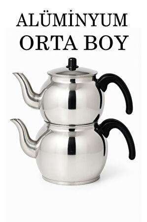 Alüminyum Küre Çaydanlık Orta Boy Siyah Kulp