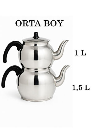 Alüminyum Küre Çaydanlık Orta Boy Siyah Kulp