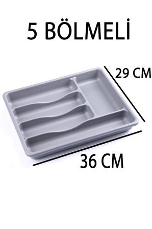 Plastik 5 Bölmeli Gri Çekmece İçi Kaşıklık Organizer Düzenleyici 36CM×29CM