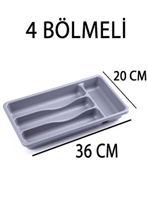 Plastik 4 Bölmeli Gri Çekmece İçi Kaşıklık Organizer Düzenleyici 36CM×20CM