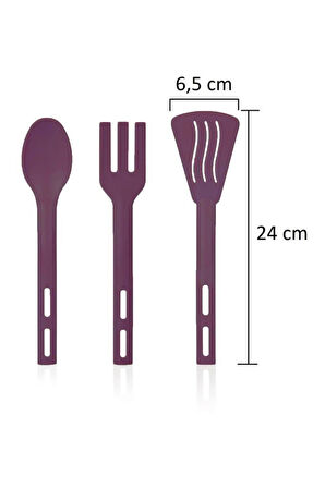 3lü Mini Plastik Spatula Kaşık Çatal Servis Seti Takımı Mor