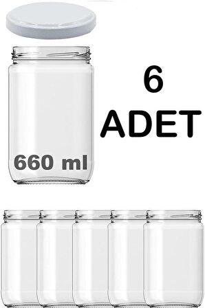 6 Adet Cam Şeffaf Metal Kapaklı Domates Konserve Reçel Kavanozu 660cc