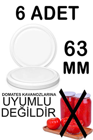 6 Adet 63mm Metal Kavanoz Kapağı Beyaz