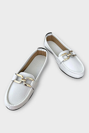 Kadın Tokalı Babet Ayakkabı BEYAZ