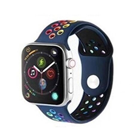 Apple Watch Seri 1/2/3/4/5/6/SE 40mm Silikon Kordon Delikli Renkli Spor Kayış