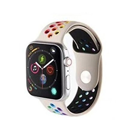 Apple Watch Seri 1/2/3/4/5/6/SE 44mm Silikon Kordon Delikli Renkli Spor Kayış