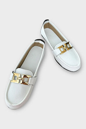 Kadın Tokalı Babet Ayakkabı BEYAZ