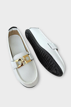 Kadın Tokalı Babet Ayakkabı BEYAZ