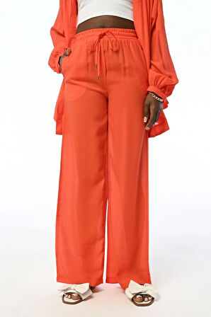 KADIN RAHAT KALIP BOL PAÇA  BELİ LASTİKLİ DÜZ RENK PANTOLON