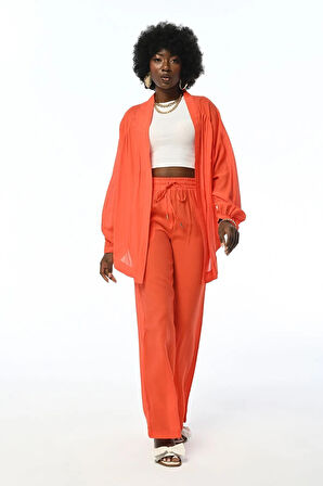 KADIN RAHAT KALIP BOL PAÇA  BELİ LASTİKLİ DÜZ RENK PANTOLON