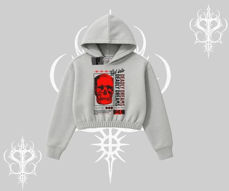 Kapşonlu Crop Sweatshirt Deadly Dreams Skull Redcore Street Manifest