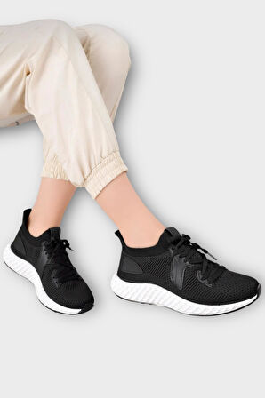 Unisex Triko Örme Sneaker Spor Ayakkabı SİYAH - BEYAZ