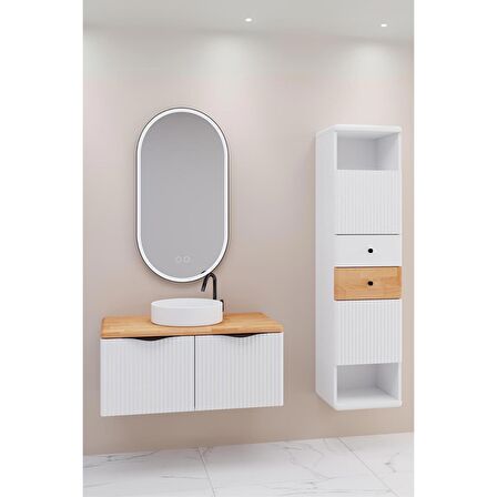 BELISSIMO 100 CM BEYAZ LAVABOLU BANYO DOLABI  BEYAZ /  KAYIN - YAN ÜNİTE VE BOY DOLAP DAHİL