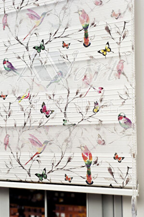 Renkli Kelebek Ve Kuş Baskılı Zebra Perde - Dijital Baskılı Zebra Stor Perde