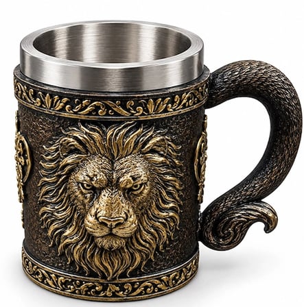 Aslan Figürlü 3 D Kabartmalı Paslanmaz Çelik Kupa Bardak Alk6342