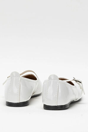 Kadın Kemer Detay Rugan Babet Ayakkabı BEYAZ