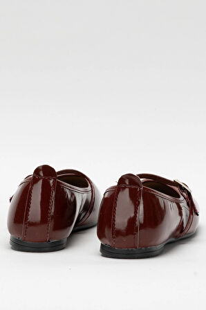 Kadın Kemer Detay Rugan Babet Ayakkabı BORDO